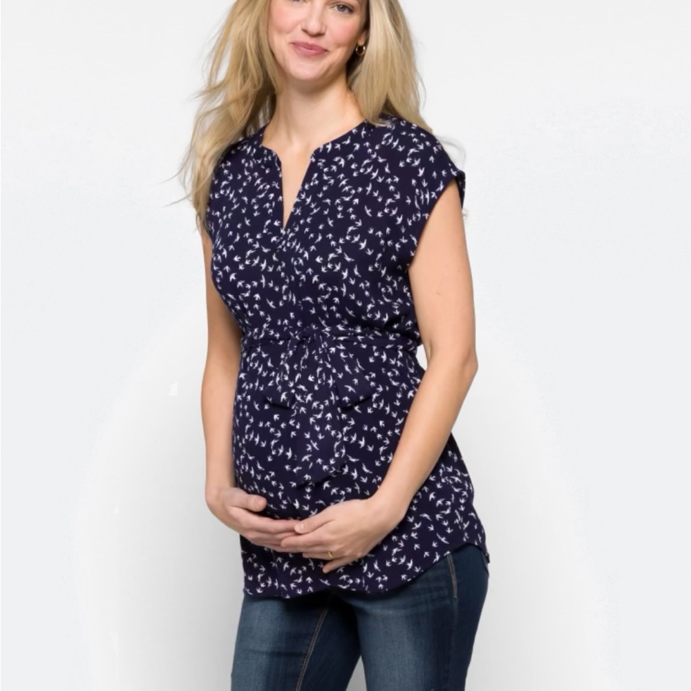 Le Lis Navy and White Maternity Blouse